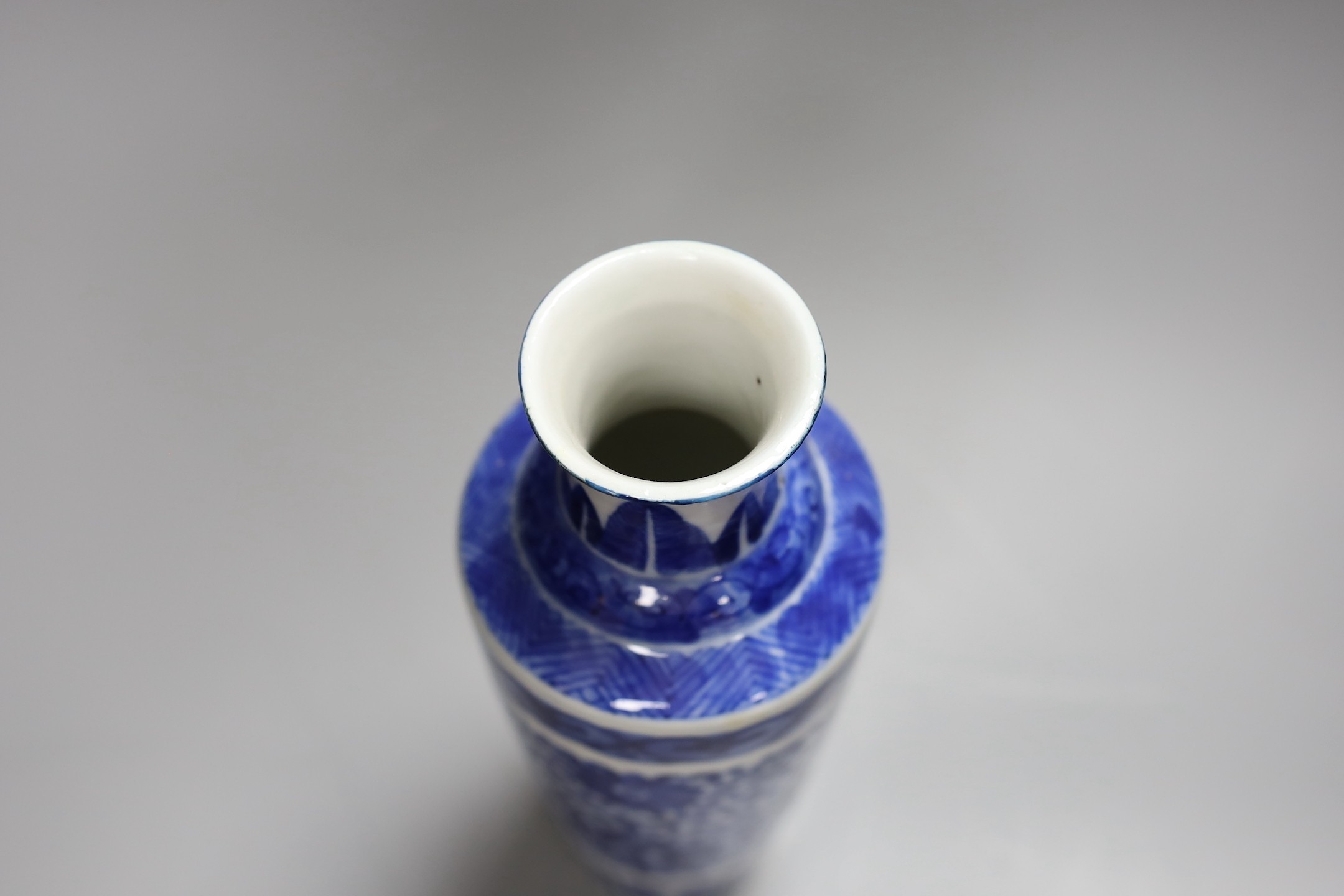 A Chinese blue and white 'lotus' vase, 19th century, 24cm